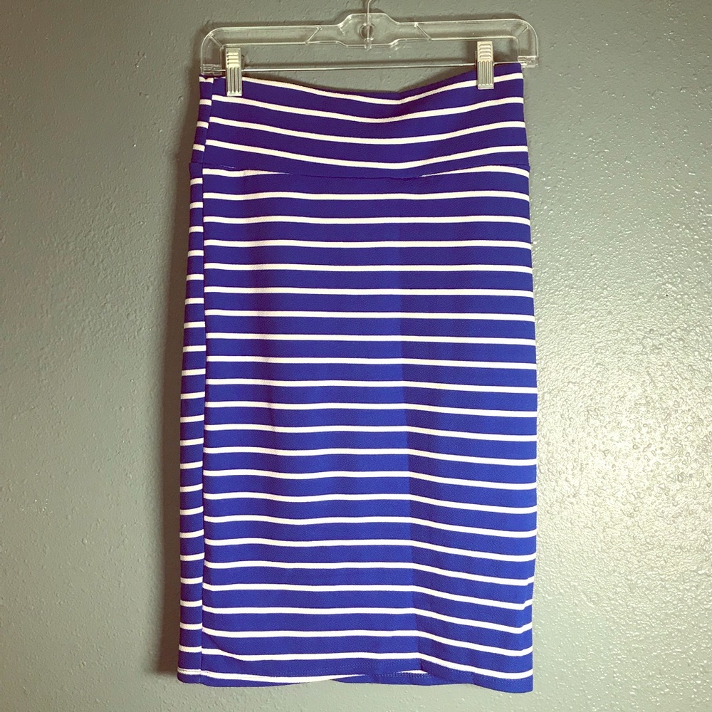 Lularoe Royal Blue White Striped Cassie Skirt Sz S